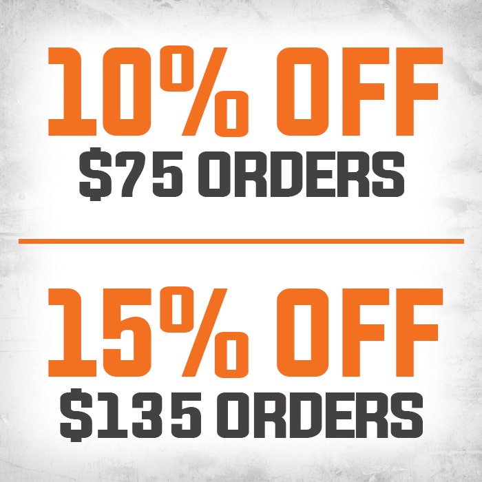 Coupon Image - Save 10% off $75 orders and 15% off $135 orders